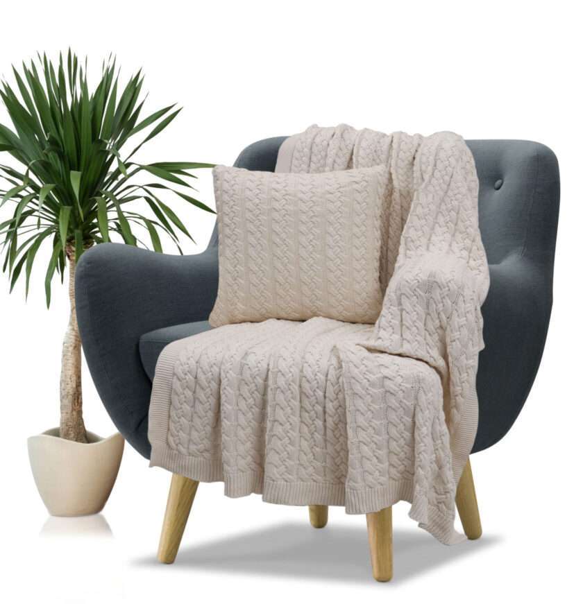 Classical Cable 130x170 Throw/Blanket (Natural)-2