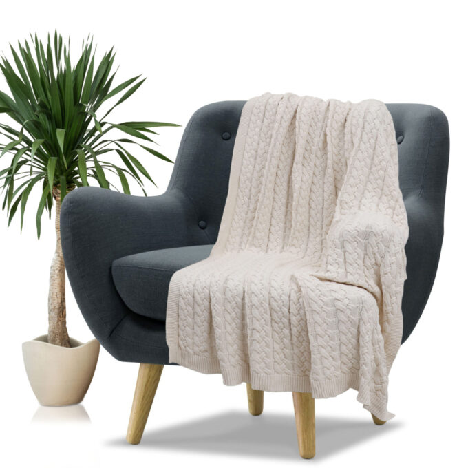 Classical Cable 130x170 Throw/Blanket (Natural)-1