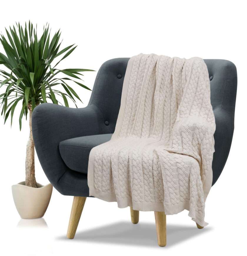 Classical Cable 130x170 Throw/Blanket (Natural)-1