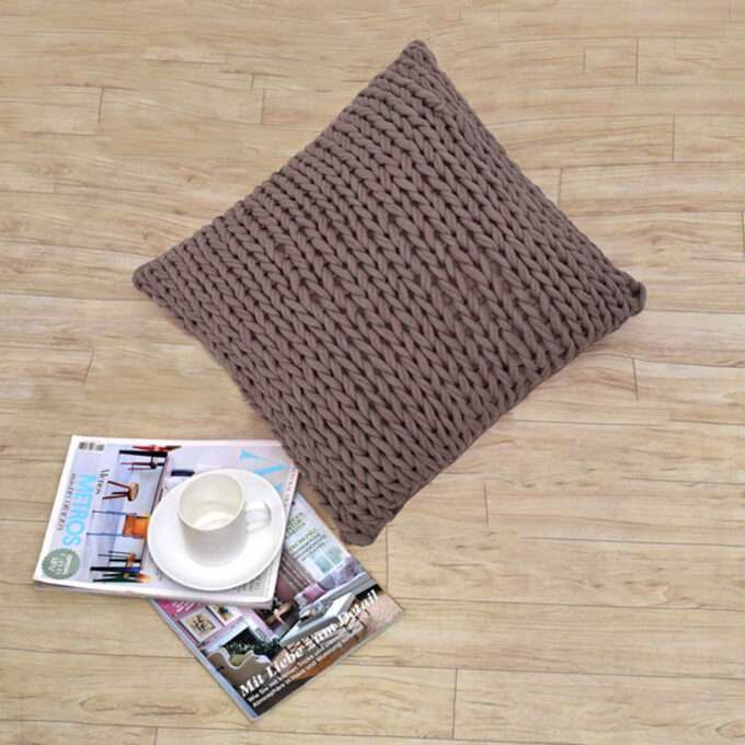 Hand Knit 50x50 Cushion with polyfiller (Beige)-1