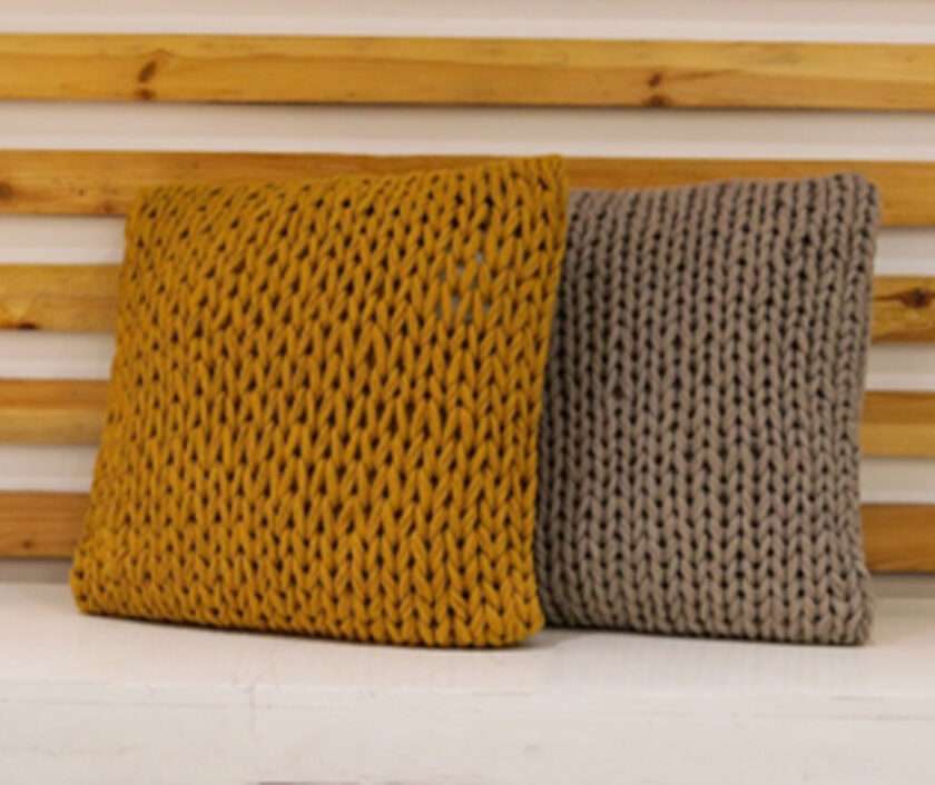 Hand Knit 50x50 Cushion with polyfiller (Beige)-2