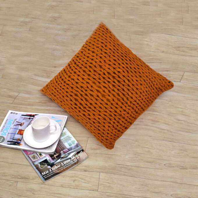 Hand Knit 50x50 Cushion with polyfiller (Mustard)-1