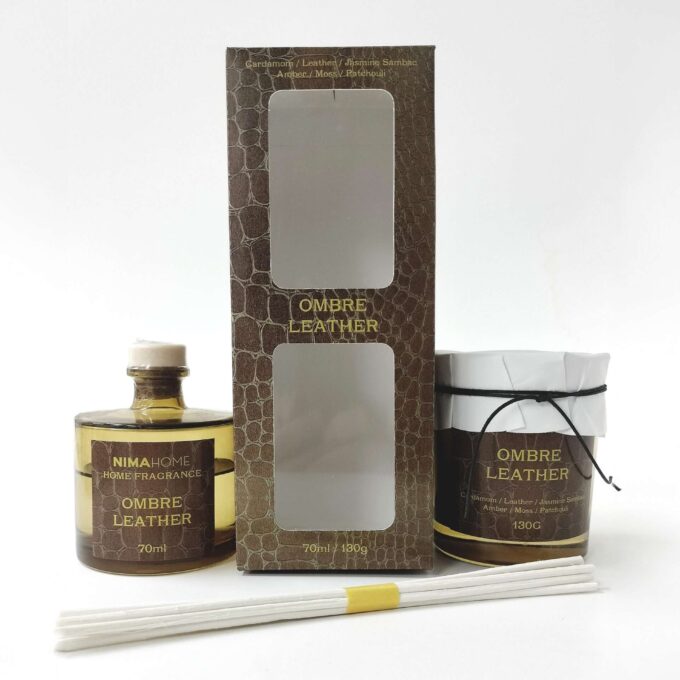 Σετ Αρωματικό Χώρου με Στικ 70ml & Αρωματικό Κερί 130gr - Ombre Leather