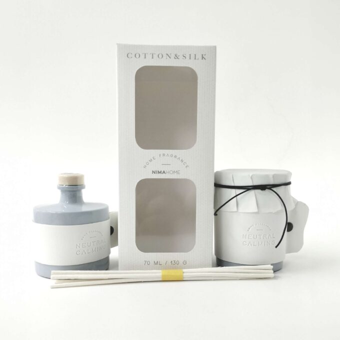 Σετ Αρωματικό Χώρου με Στικ 70ml & Αρωματικό Κερί 130gr - Cotton & Silk