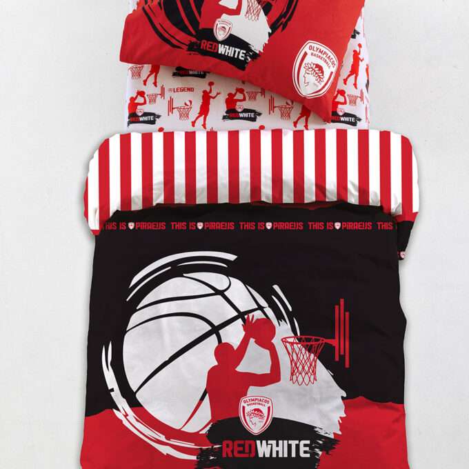 Σετ Μονά Σεντόνια Olympiacos B.C. 170x260 BC9 Με Λάστιχο
