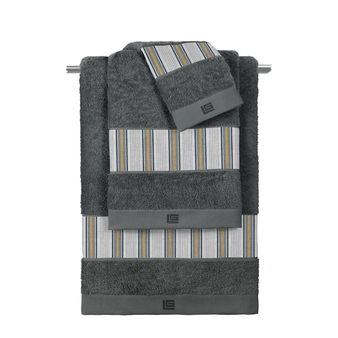 Σετ Πετσέτες 3 Τεμαχίων Guy Laroche Pinstripe Grey-Anthracite 30×50,50×90,70×140